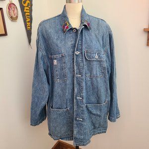 Vintage 90s Gap Denim Shirt Jean Jacket Size Small Oversized Decorative Collar